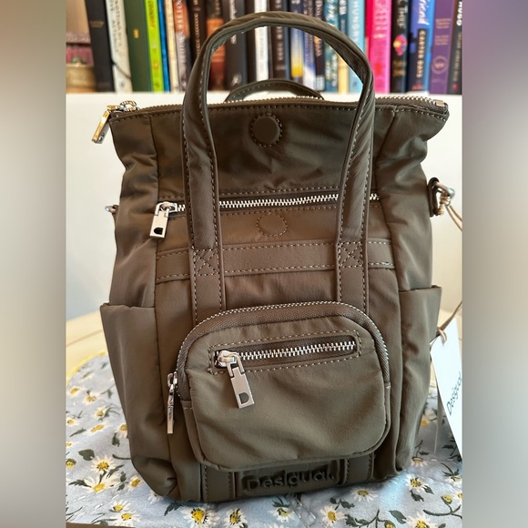 Olive green Desigual mini backpack crossbody zipper purse - Picture 5 of 14